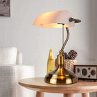 LAMPKA BANKIERSKA BIURKOWA VINTAGE NOCNA BIAŁY SZKLANY ABAŻUR RETRO E27 oświetlenie do gabinetu, 27 cm, wys. 37 cm, 40