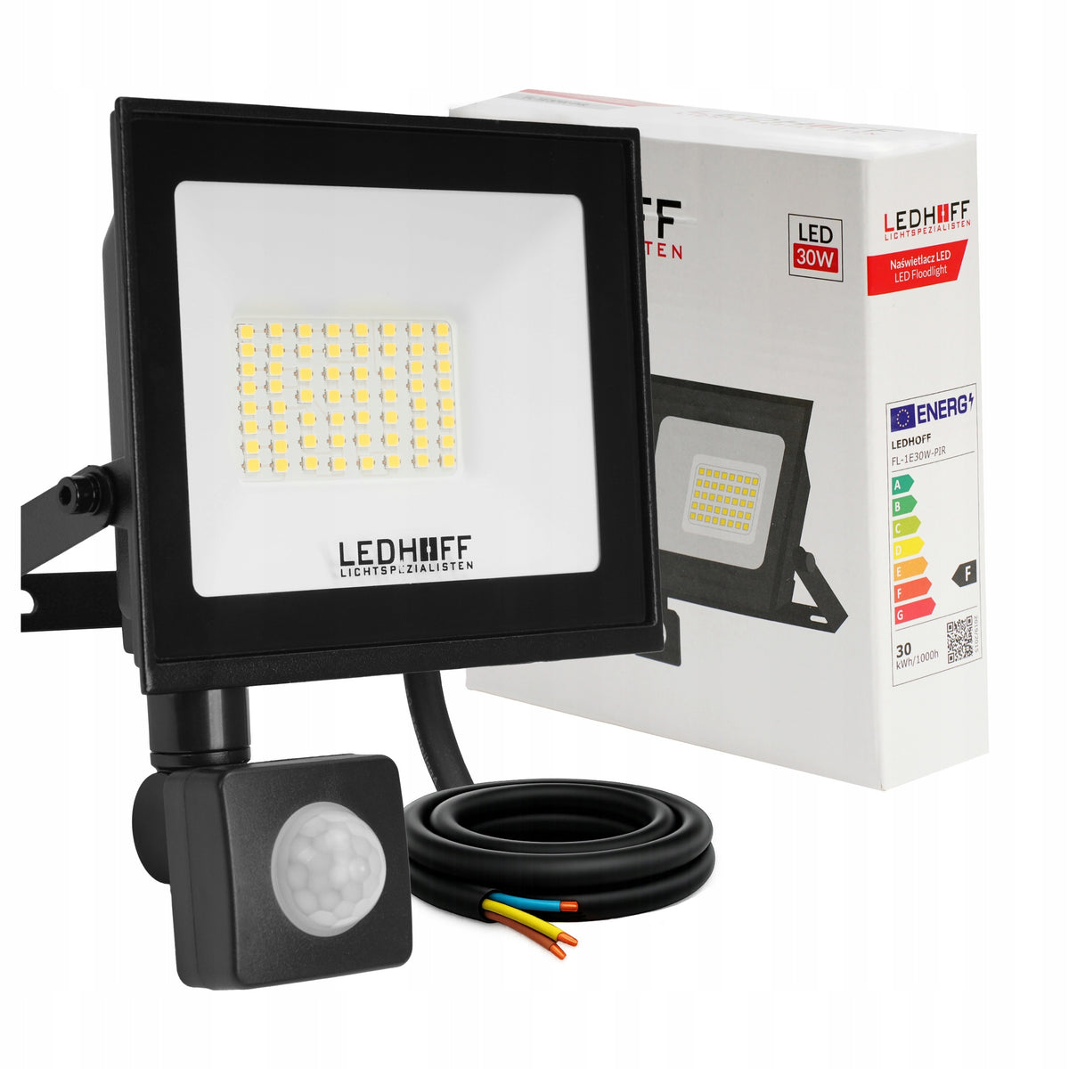Naświetlacz LED 30W z Czujnikiem Ruchu Reflektor 2700lm 4500K Halogen oprawa do ogrodu, garażu i podjazdu, IP44