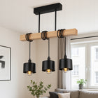 Lampa sufitowa wisząca żyrandol LED 3x E27 oprawa LOFT DREWNO drewniana dąb do salonu jadalni kuchni czarna 3-punktowa