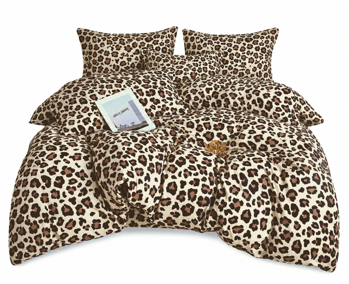 Pościel 160x200 100% bawełna beżowa w brązową panterkę cętki leopard zestaw 3-częściowy, poszewki 70x80, zapięcie na