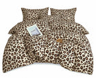 Pościel 160x200 100% bawełna beżowa w brązową panterkę cętki leopard zestaw 3-częściowy, poszewki 70x80, zapięcie na