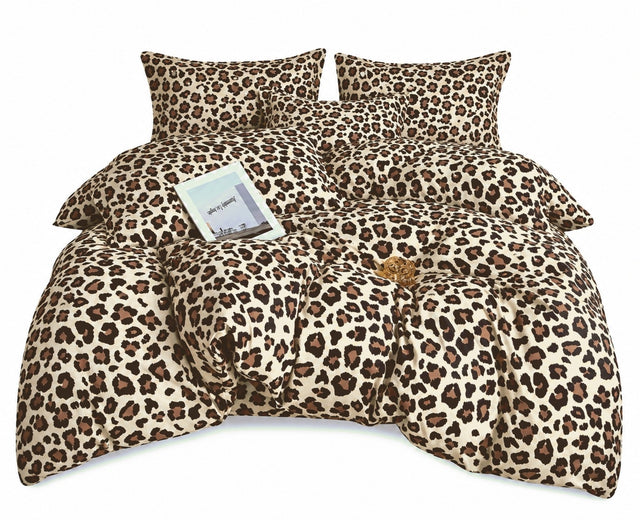 Pościel 160x200 100% bawełna beżowa w brązową panterkę cętki leopard zestaw 3-częściowy, poszewki 70x80, zapięcie na zamek, do sypialni