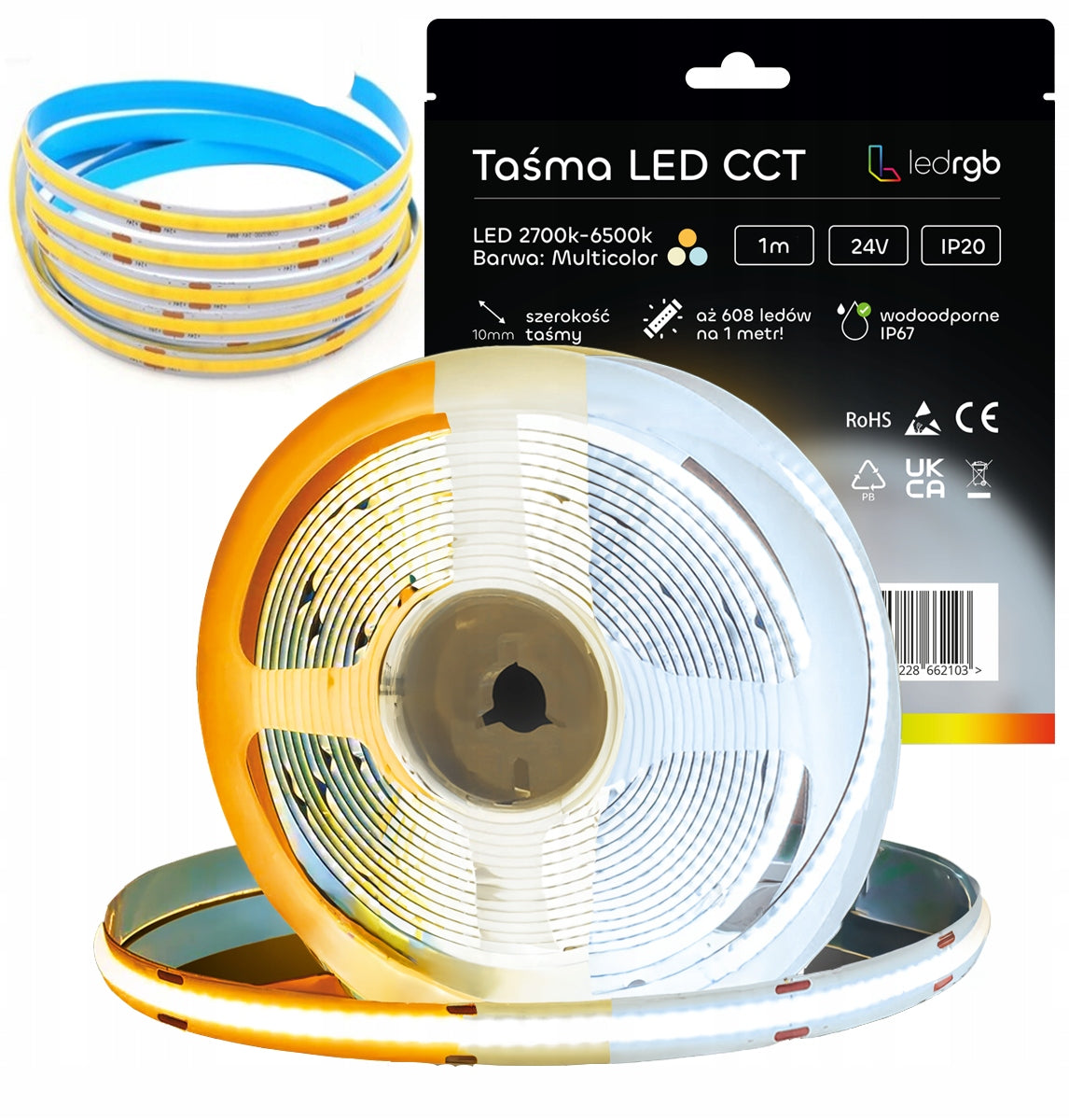 Taśma LED Neon COB 24V 1m 608/m CCT 2700-6500K biała ciepła neutralna zimna oświetlenie dekoracyjne do wnęk, mebli i
