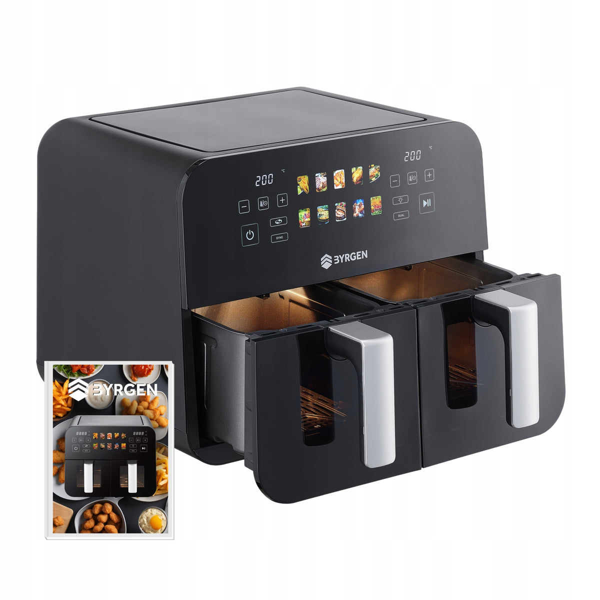 Frytkownica beztłuszczowa dwukomorowa byrgen AIR fryer 9l 2400W suszenie czarny