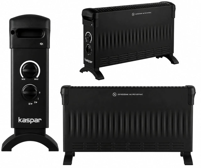Grzejnik elektryczny konwektorowy 2000W energooszczędny z nadmuchem mocny 525 mm 325 mm grzewcza czarny