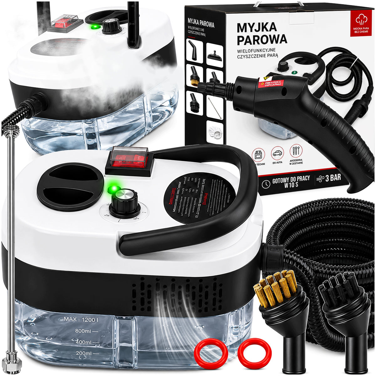 Myjka parowa ciśnieniowa MOP parownica czyścik parowy do okien tapicerki 3B fugi, płytki, 1,2 l, 2500 w, szybkie
