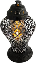 Duży znicz ażurowy na grób lampion czarno-srebrny 36 cm na cmentarz LED, dekoracja nagrobna, światło pamięci, ozdoba