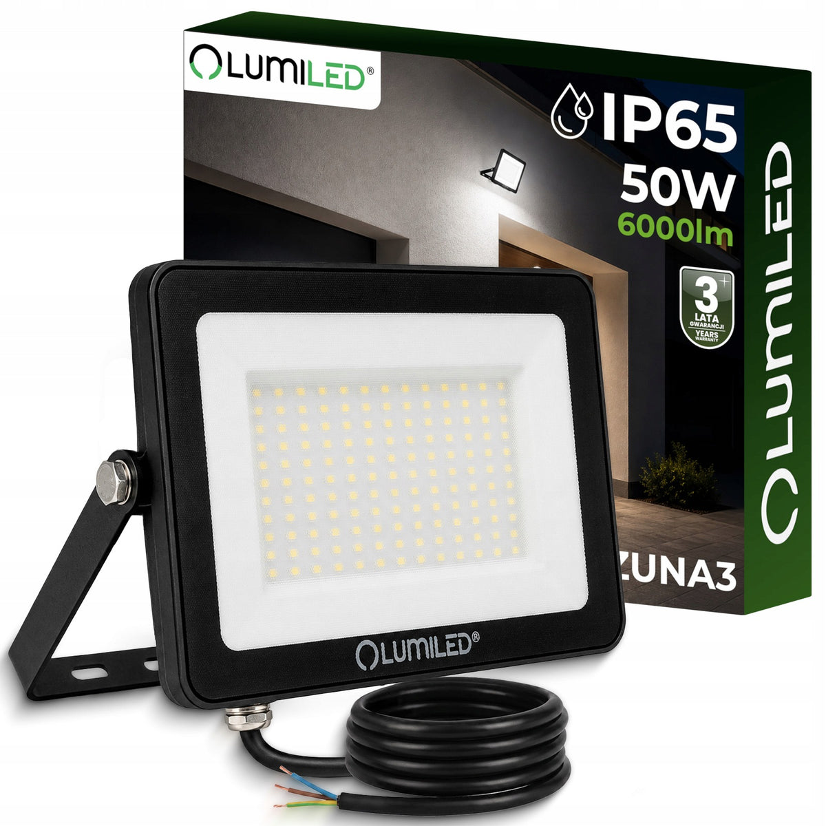 Halogen Naświetlacz LED 50W 4000K Reflektor Zewnętrzny Ogrodowy Wodoodporny lampa robocza, do garażu i podjazdu