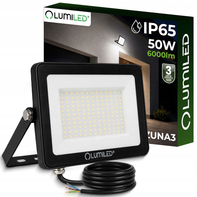 Halogen Naświetlacz LED 50W 4000K Reflektor Zewnętrzny Ogrodowy Wodoodporny lampa robocza, do garażu i podjazdu, neutralna biel, 6000 lm, IP65