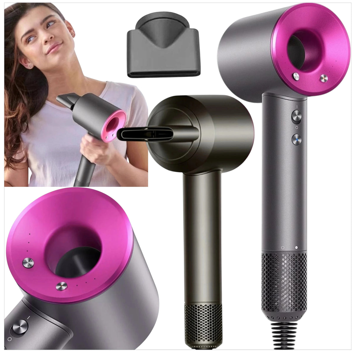 Profesjonalna suszarka do włosów dryer 1600W ultra jonizacja końcówka srebrny/szary