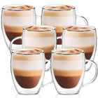 SZKLANKA TERMICZNA 6szt DO KAWY LATTE HERBATY Z PODWÓJNYM DNEM UCHEM 300ml kubki szklane do napojów gorących bezbarwne