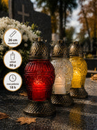 6 x Znicz szklany LA503 26cm, wkład 80g, czas palenia 18h, mix kolorów lampion nagrobny parafinowy na cmentarz
