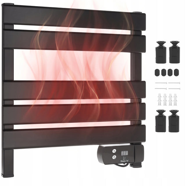 Grzejnik łazienkowy elektryczny 150W czarny drabinka suszarka ręczniki mały 555 mm 520 mm grzewcza