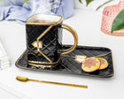 Prezent kubek torebka zestaw prezentowy elegancki upominek dla niej ceramiczny 300 ml do kawy i herbaty, czarny