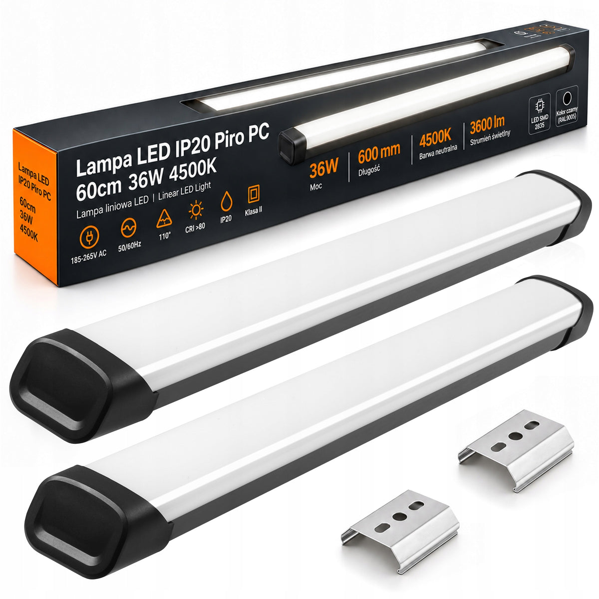 2x Lampa Sufitowa LED Warsztatowa Garażowa 60cm 36W 4700lm 4500K oprawa do piwnicy, magazynu i pomieszczeń