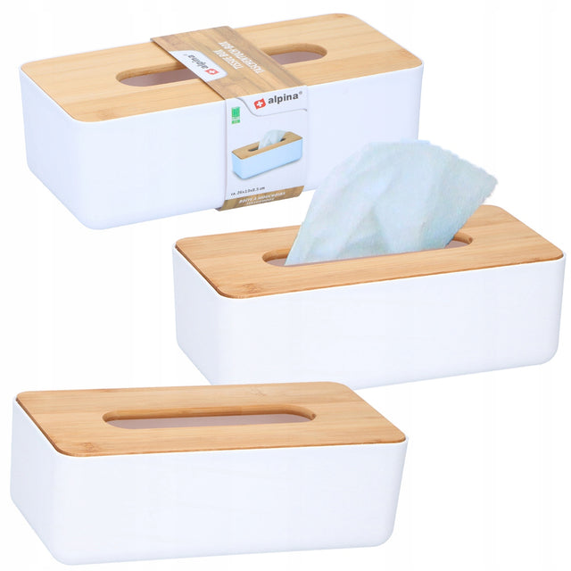 Pudełko na chusteczki Pojemnik na chustki 26x13cm Alpina osłonka łazienkowa z pokrywą, tworzywo sztuczne, biało-beżowa