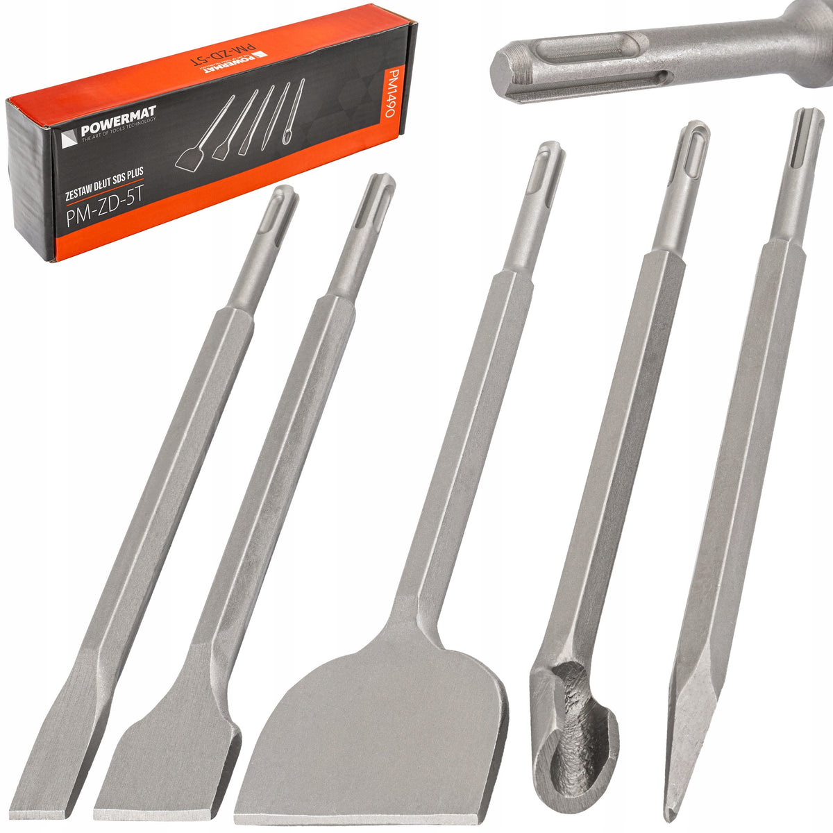 Zestaw dłut SDS+ 5 SZT. płaskie 250mm dłuto do betonu dłuta do bruzdowania do skuwania płytek, kucia, szpicak i łopatka