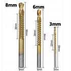 Wiertła stopniowe stożkowe 4-32 mm do drewna metalu z frezami 6 elementów choinkowe, trzpień walcowy, długość 90 mm