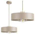 Lampa sufitowa wisząca E27 Beżowa ZŁOTA PREMIUM żyrandol LOFT ECRU GOLD metalowa oprawa 1-punktowa, klosz 20 cm
