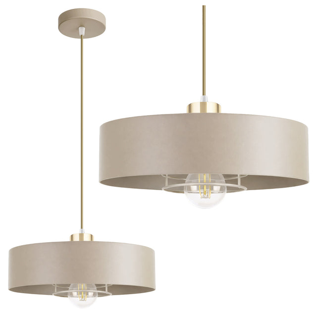 Lampa sufitowa wisząca E27 Beżowa złota premium żyrandol loft ecru gold metalowa oprawa 1-punktowa, klosz 20 cm, wysokość 80 cm