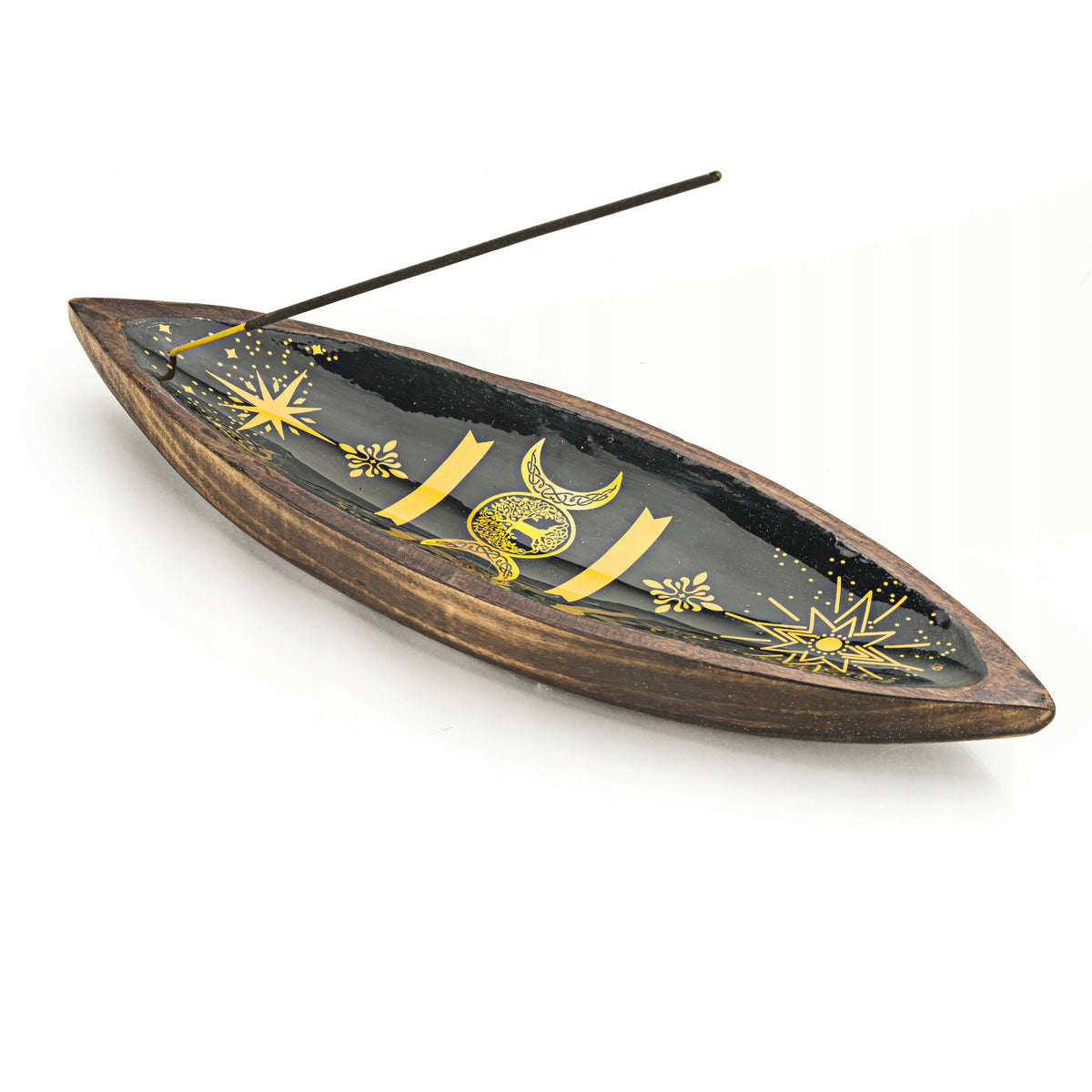 Podstawka pod kadzidełka, Palo Santo i Białą Szałwie - Ksieżyc drewniana kadzielnica na patyczki zapachowe, 29 cm