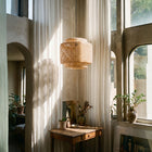 Lampa wisząca Tulum bambusowa czarna zawieś 38cm naturalna beżowa BOHO TH06 do salonu jadalni sypialni, abażur, oprawa