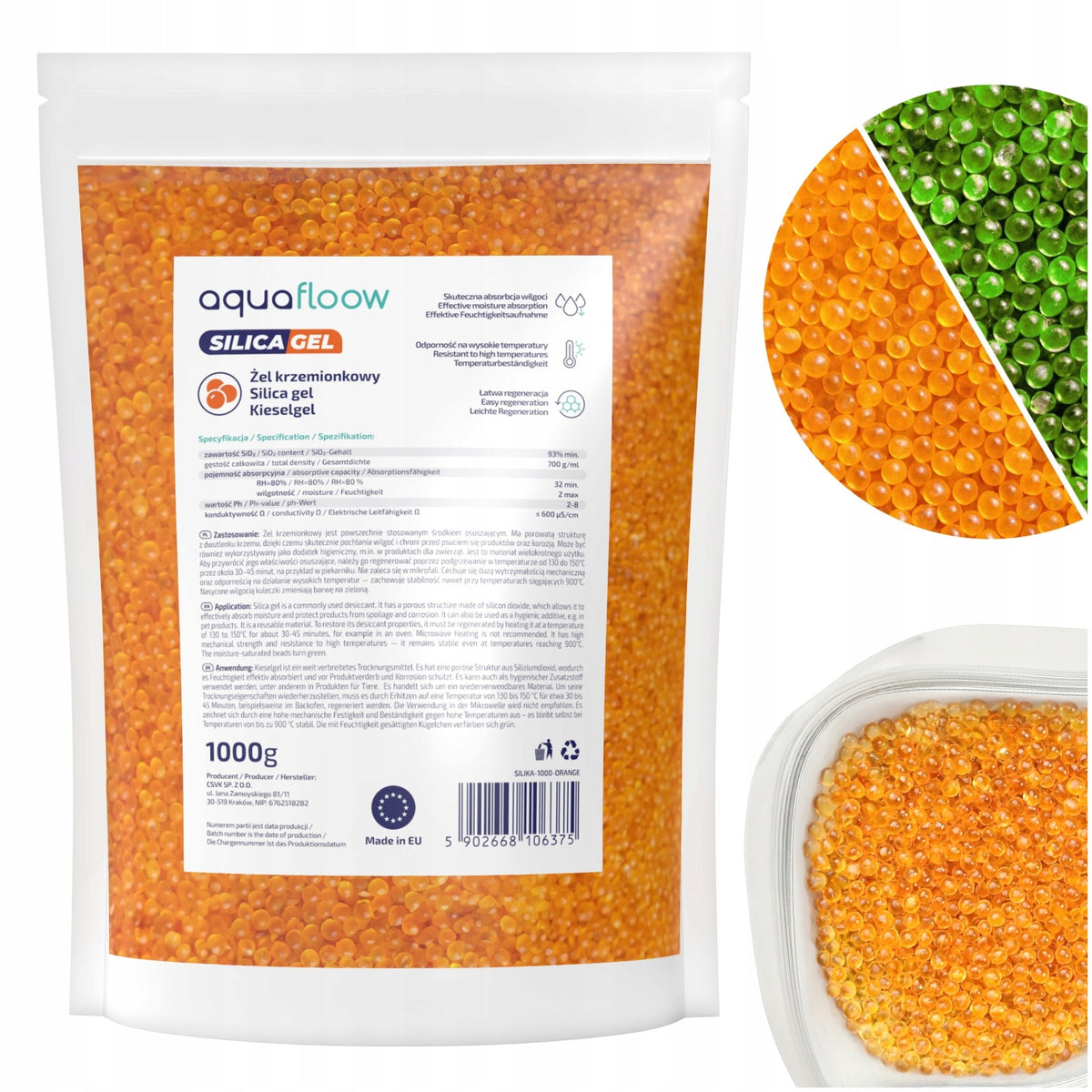 Silica GEL pochłaniacz wilgoci pomarańczowy żel krzemionkowy 1 kg 1000g osuszacz powietrza bezzapachowy regenerowalny
