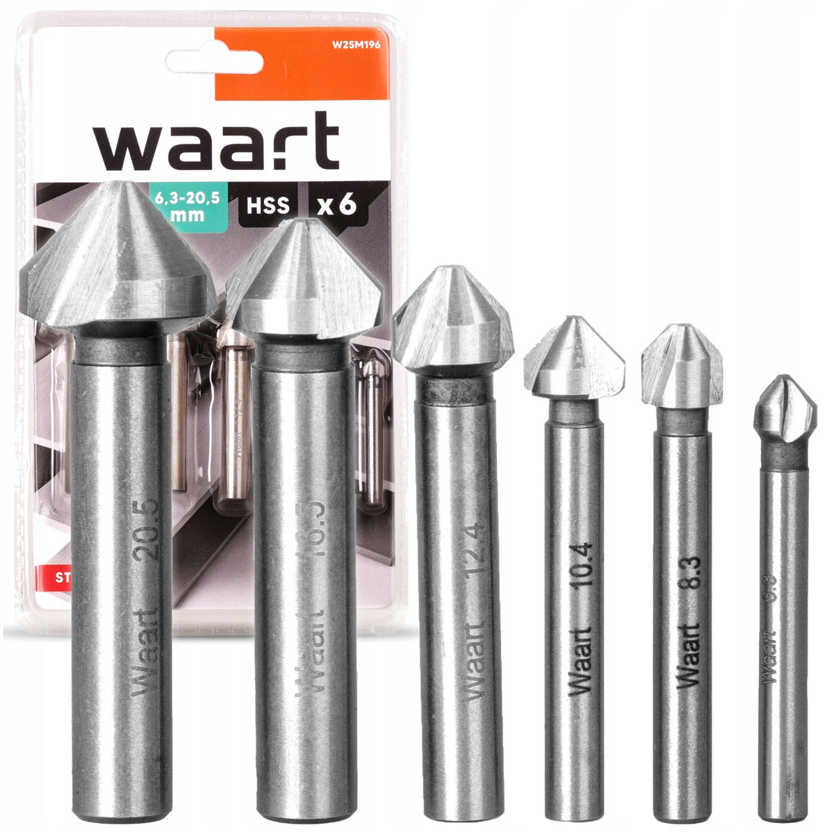 Fazownik pogłębiacze do metalu wiertła frezy 6szt do blach, drewna, plastiku i MDF, stożkowe, centrujące, chwyt walcowy