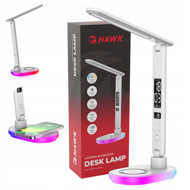 Lampka biurkowa nocna do czytania LED z ładowarką zegarem budzikiem RGB lampa stołowa dotykowa ściemniana, zmienna barwa światła, zasilanie sieciowe