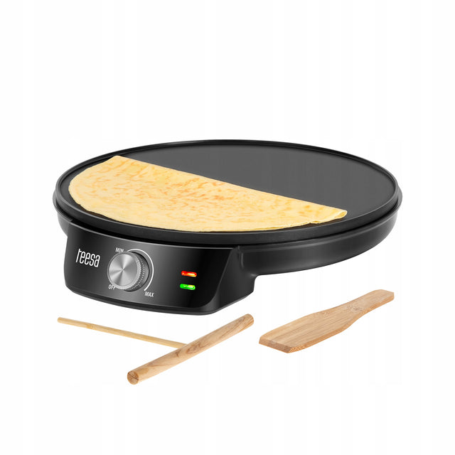 Naleśnikarka patelnia elektryczna do naleśników Teesa 30cm 1200W mocna urządzenie do crêpes, powłoka nieprzywierająca, łopatka, szpatułka do ciasta