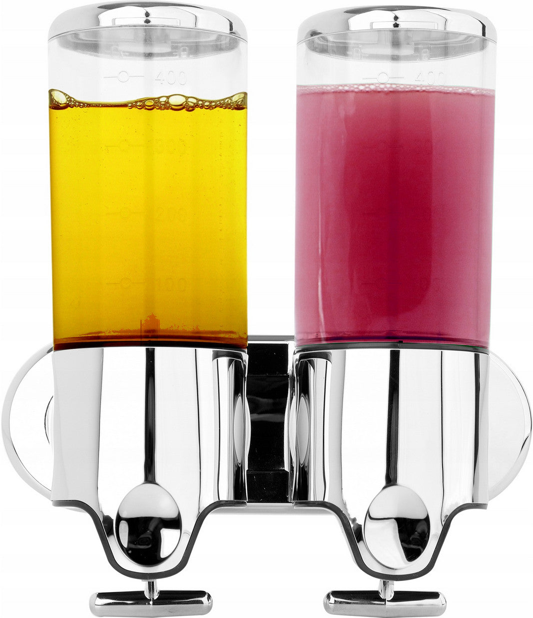Podwójny dozownik do mydła płynu naścienny 2x500 ML chrom pojemnik do łazienki na żel i szampon, ręczny, z tworzywa