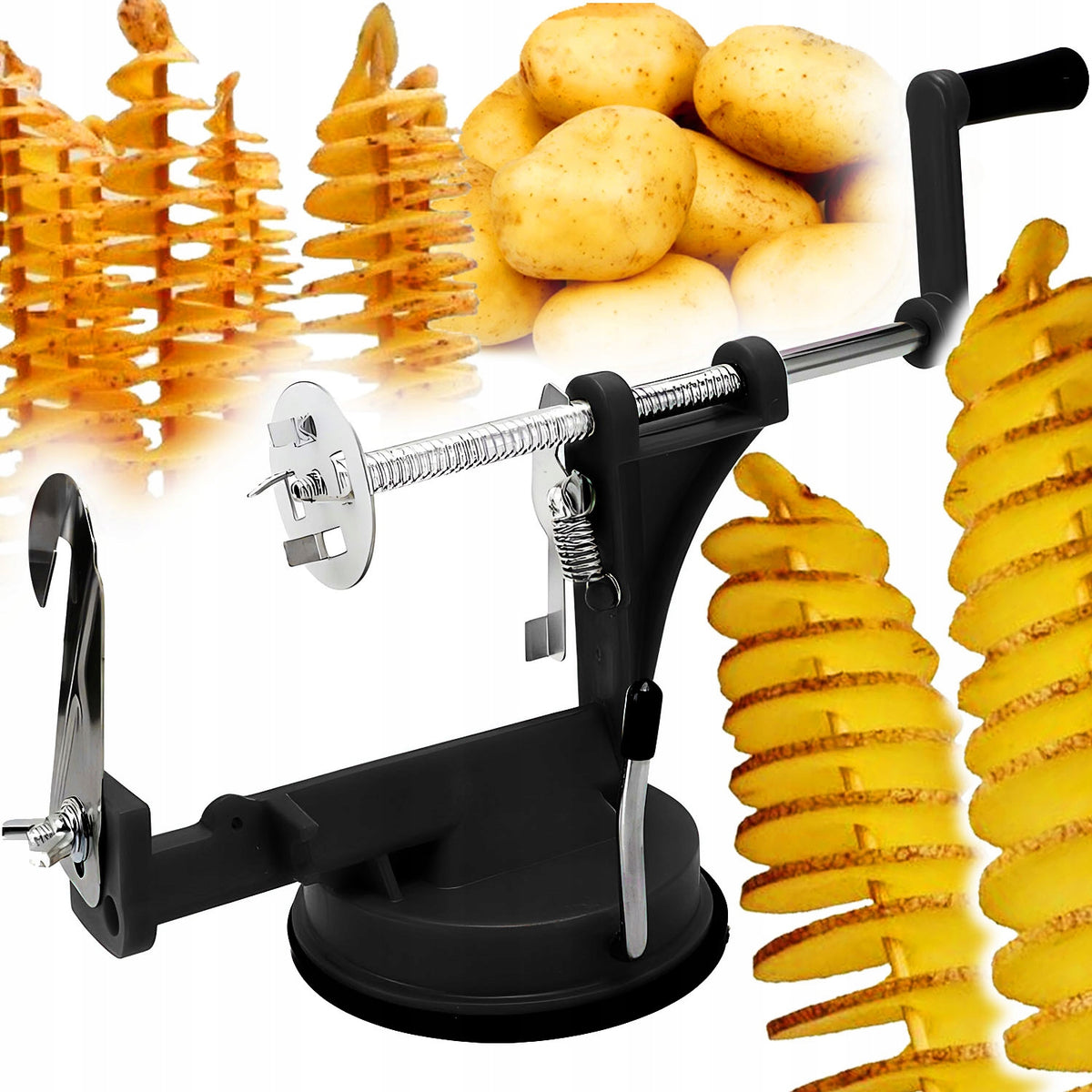 Maszynka krajalnica do ziemniaków warzyw chipsów zakręcona frytka spirala ręczny spiralizer kuchenny, czarny srebrny