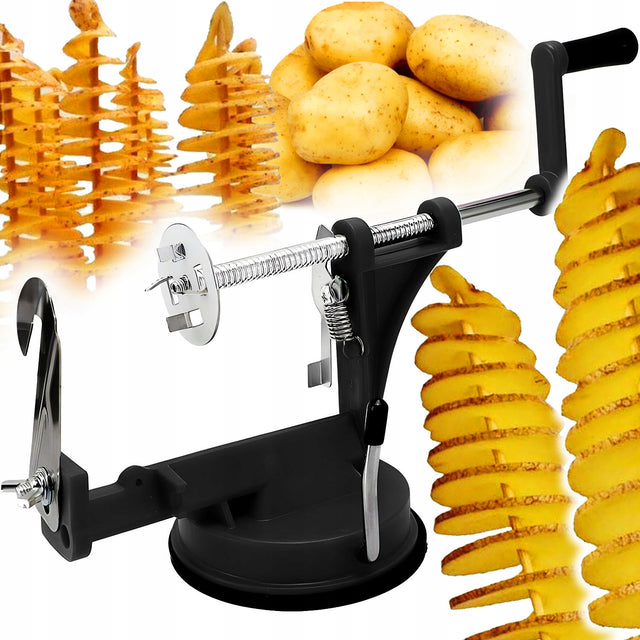 Maszynka krajalnica do ziemniaków warzyw chipsów zakręcona frytka spirala ręczny spiralizer kuchenny, czarny srebrny