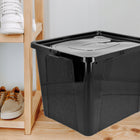 Pojemnik plastikowy 30l organizer pudło box zamykany czarny na zabawki duży skrzynka z pokrywą do przechowywania ubrań