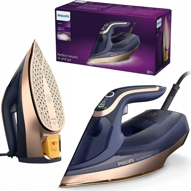 Żelazko parowe philips azur 8000 DST8050/20 3000W 260G/MIN steamglide ceramiczna stopa, zbiornik 350 ml, blokada kapania, automatyczne wyłączanie