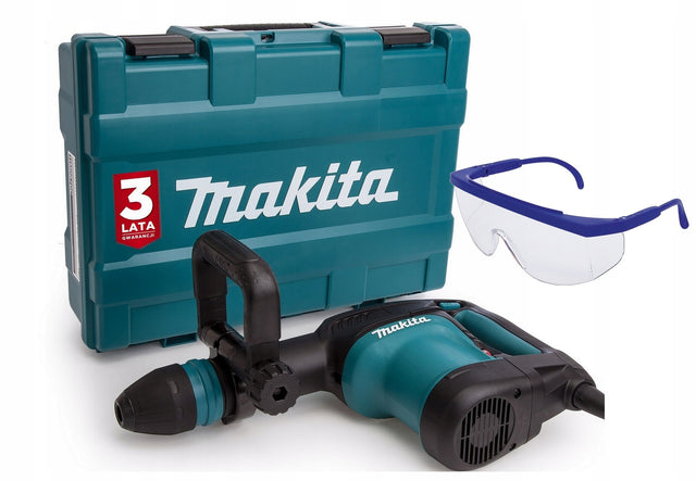 Makita HM0871C młot kujący SDS MAX 1100W 8.1J w walizce +okulary +smar wyburzeniowy do betonu, skuwania płytek i prac remontowych, 230 V