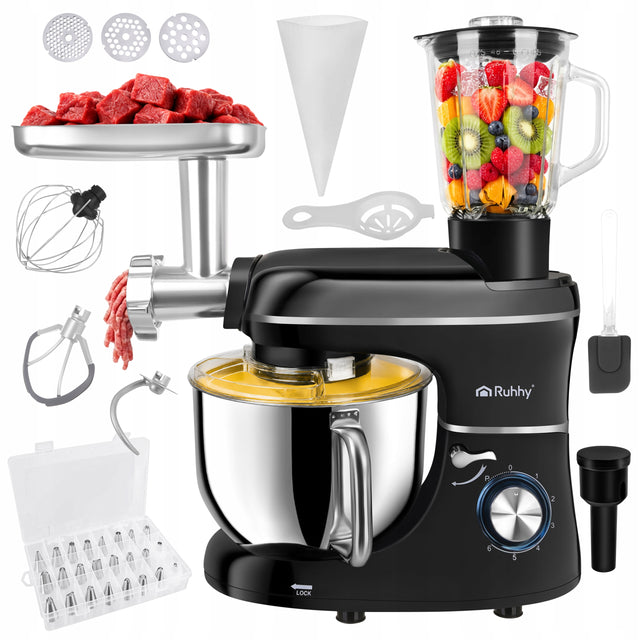 Robot Planetarny Kuchenny Blender Maszynka do Mielenia z Misą 6,2 L aż 11w1 mikser, malakser, koktajler 1,5 l, 1500 w, 6 prędkości, ubijanie