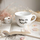 Kubek na herbatę Napis -Pora na książkę Pora na nową herbatkę Biały Prezent porcelanowy do kawy 500 ml można myć w