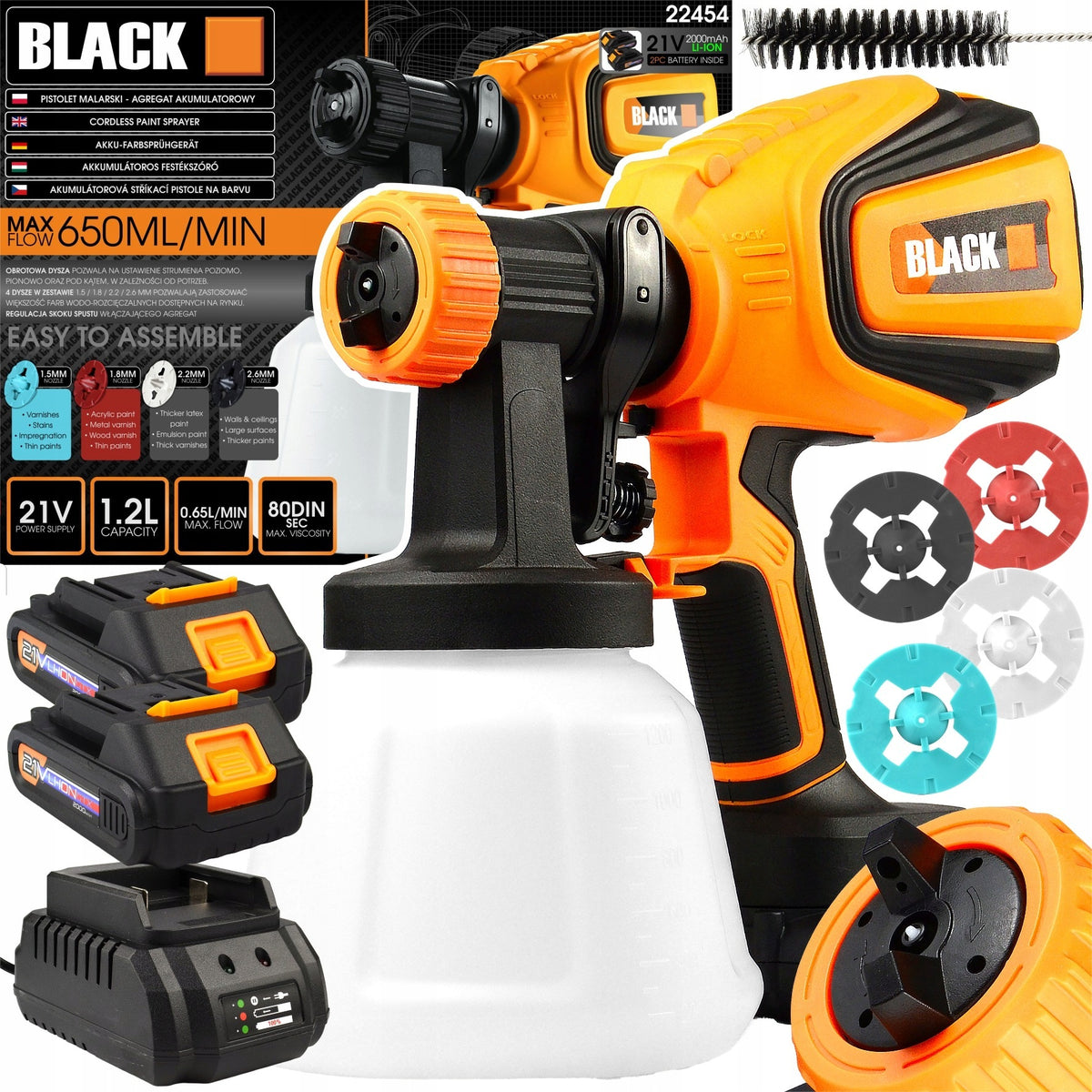 Pistolet do malowania akumulatorowy 2x 21V agregat malarski natryskowy 1,2l