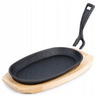 Patelnia żeliwna na desce serwowania potraw gorący półmisek talerz sizzler naczynie kuchenne 24 cm indukcja gaz