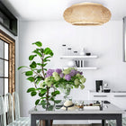 Plafon sufitowy boho lampa sufitowa okrągła beżowa pleciona koło E27 do salonu i sypialni, oprawa na żarówkę, średnica