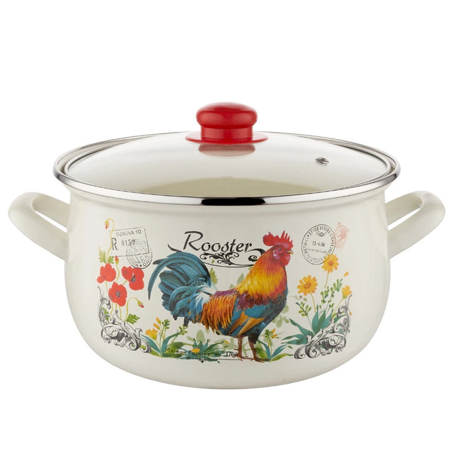 Garnek Emaliowany 22cm 5l emalia pleszew Kogucik Indukcja Tradycyjny Polski naczynie kuchenne do zup, sosów i dań jednogarnkowych