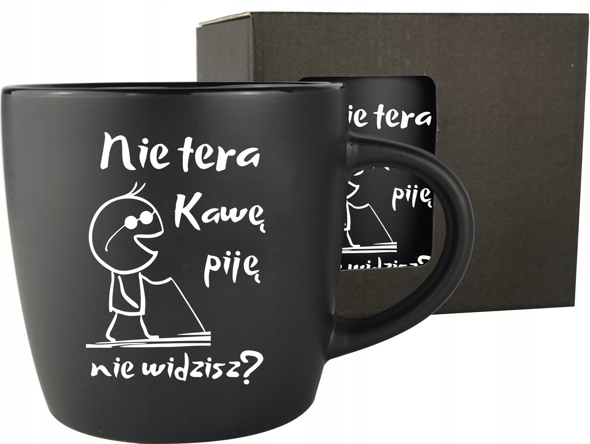 Duży kubek z własnym nadrukiem grawerem do kawy herbaty urodziny na prezent ceramiczny 350 ml czarny, można myć w