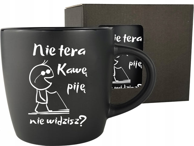 Duży kubek z własnym nadrukiem grawerem do kawy herbaty urodziny na prezent ceramiczny 350 ml czarny, można myć w zmywarce