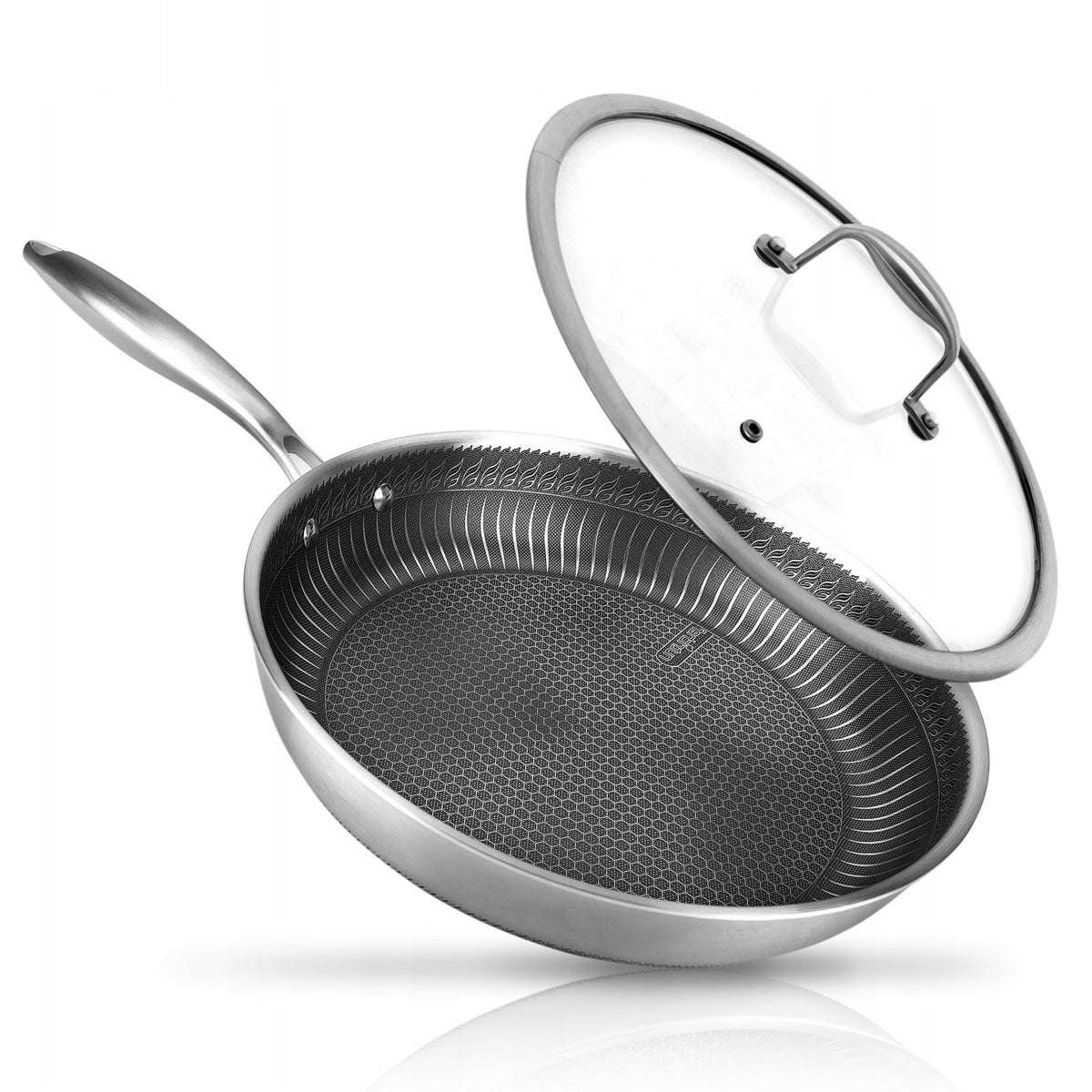 PATELNIA STALOWA NIERDZEWNA Z POKRYWKĄ 30 CM NIEPRZYWIERAJĄCA NUTRICHEF wok do smażenia i duszenia potraw