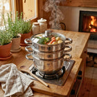 GARNEK DO GOTOWANIA NA PARZE PAROWAR 3,3L 20CM GARNEK INDUKCJA GAZ GARNKI 3 poziomy, zmywarka, kuchnie ceramiczne