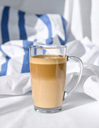 Komplet 6x kubki LATTE szklane Duże 400ml ŁYŻECZKI szklanki do kawy i herbaty, przezroczyste, można myć w zmywarce