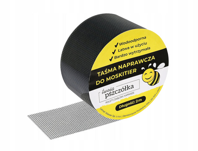 Taśma naprawcza do moskitier repso mocna z klejem - do naprawy moskitier 2m łatka samoprzylepna, siatka przeciw owadom, okienna, drzwiowa, czarna