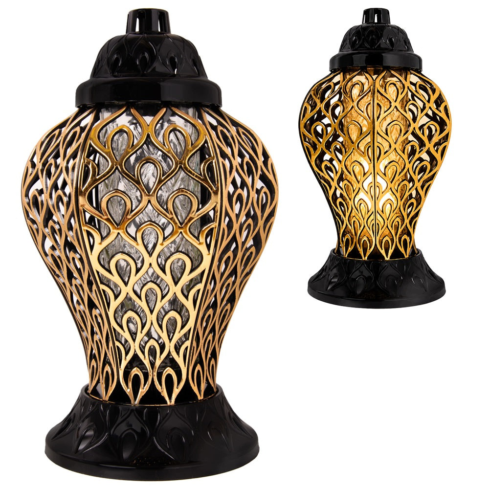 Znicz szklany duży lampion ażurowy Z10 złoty 36 cm na Wszystkich Świętych lampka nagrobna LED, ozdoba na grób