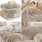 Gruby Koc 300g - zdobiony wytłaczanym wzorem - efekt 3D 160x200cm jasny BEŻ narzuta, pled, przykrycie na łóżko